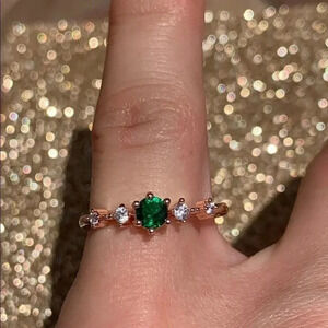 NEW! 18K Rose Gold Plated Emerald & Diamond Cluster Engagement Ring